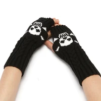 black gloves winter half finger wool warm knitted gloves unisex winter short gloves arm sleeve show finger winter gloves