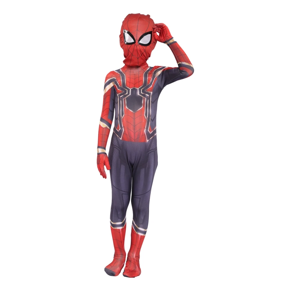 

2019 Kids Spider Unisex Halloween Zentai Cosplay Costume Spider Spandex Lycra Bodysuit Jumpsuits Iron Spider