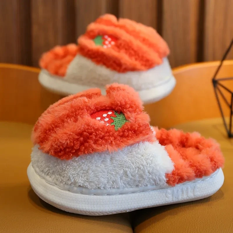 

Flurry slippers kids winter fruits flats home velvet warm shoes child floor slippers winter cozy soft memory foam slippers