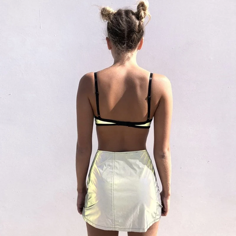 Блестящий топ на бретелях ФЛУОРЕСЦЕНТНОЕ нижнее белье осветляющие майки Модный