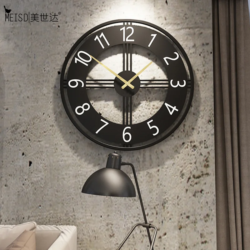 Металлические часы MEISD большие черные и золотые настенные кварцевые круглые для