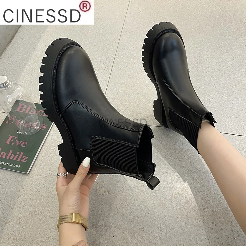 

2021 New PU Leather Women Ankle Boots British Style Girls Naked Boot Round Toe Winter Shoes Woman Flat Fashion Botas Mujer