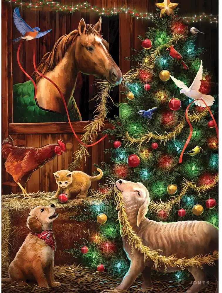 

1000 Piece Glow-in-The-Dark Jigsaw Puzzle for Adults - Christmas Barn - 1000 Pc Animals, Christmas, Holiday Jigsaw Kids Toys