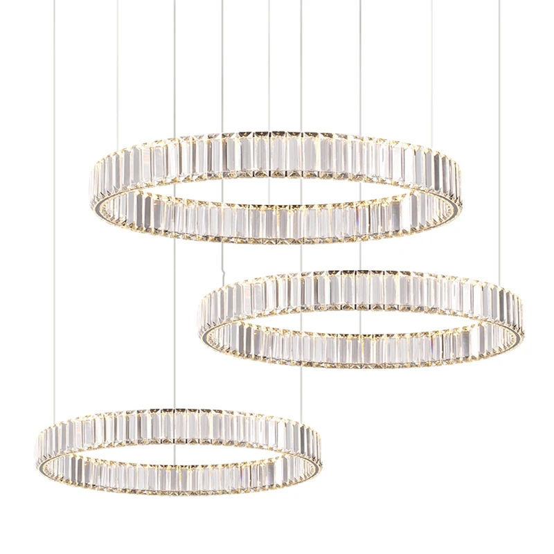 

Modern Luxury Crystal Led Pendant Lamp Villa Stair Led Dimmable Steel Pendant Lamp Foyer Led DropLight Suspend Lamparas Fixtures