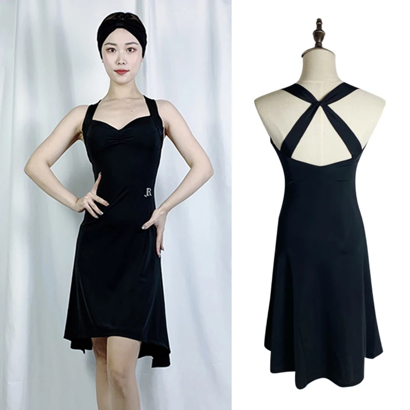 

Платье женское для латиноамериканских танцев, черное вечерние с открытой спиной