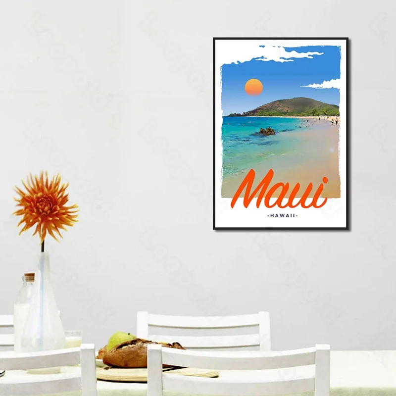 

Modern Style Murals Cartoon Beach and Tourist Frameles Poster Home Residential Bedroom Decoration Living Room Canvas Painting
