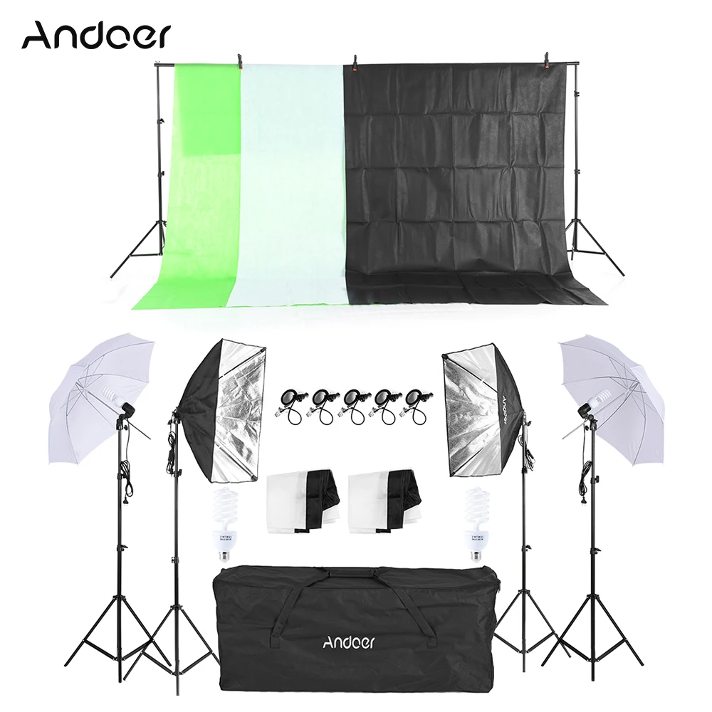 Russia Free shipping Photo Studio Kit Softbox Umbrella with Bulb Holder Light Stand Black White Green Screen Backdrop | Электроника