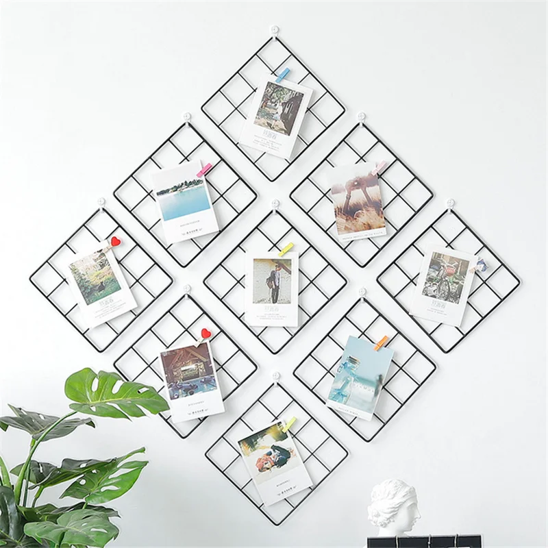 

20x20cm Nordic Metal Mesh Grid Wall Photos Grids Pictures Postcards Frame Iron Storage Rack Holder DIY Home Decoration