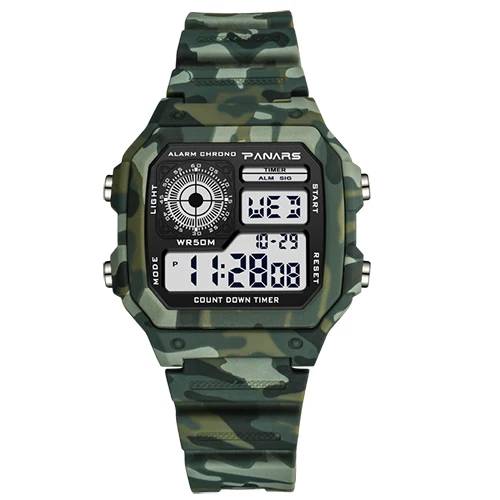 Camouflage green Модные мужские спортивные часы с хронографом, водонепроницаемые часы из нержавеющей стали, деловые цифровые наручные часы, мужские часы - Цвет: Camouflage green