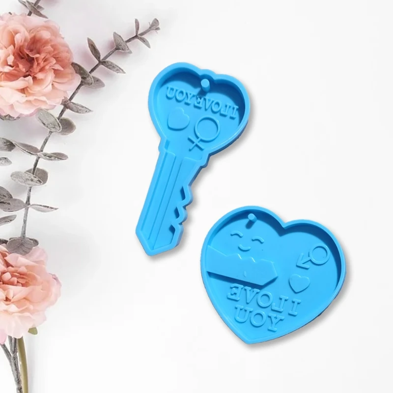 

2 Pcs Lovers Heart and Lock Shape Phone Chain Epoxy Resin Mold Keychain Silicone Mould DIY Crafts Jewelry Pendant Casting LXAE