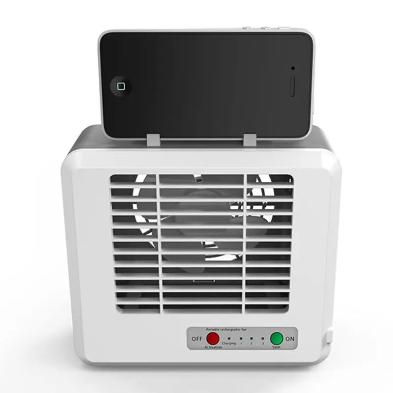 

Mini Portable USB Air Conditioner Cooling Fan Desktop Space Cooler Personal Space Mute 2 Water Tank 3 Modes Phone Holder For Car