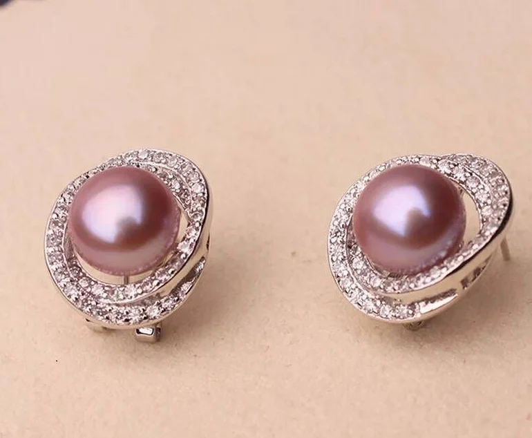 Элегантная пара из 9 10 мм Южно морской Лавандовый жемчуг серьги гвоздики 925s