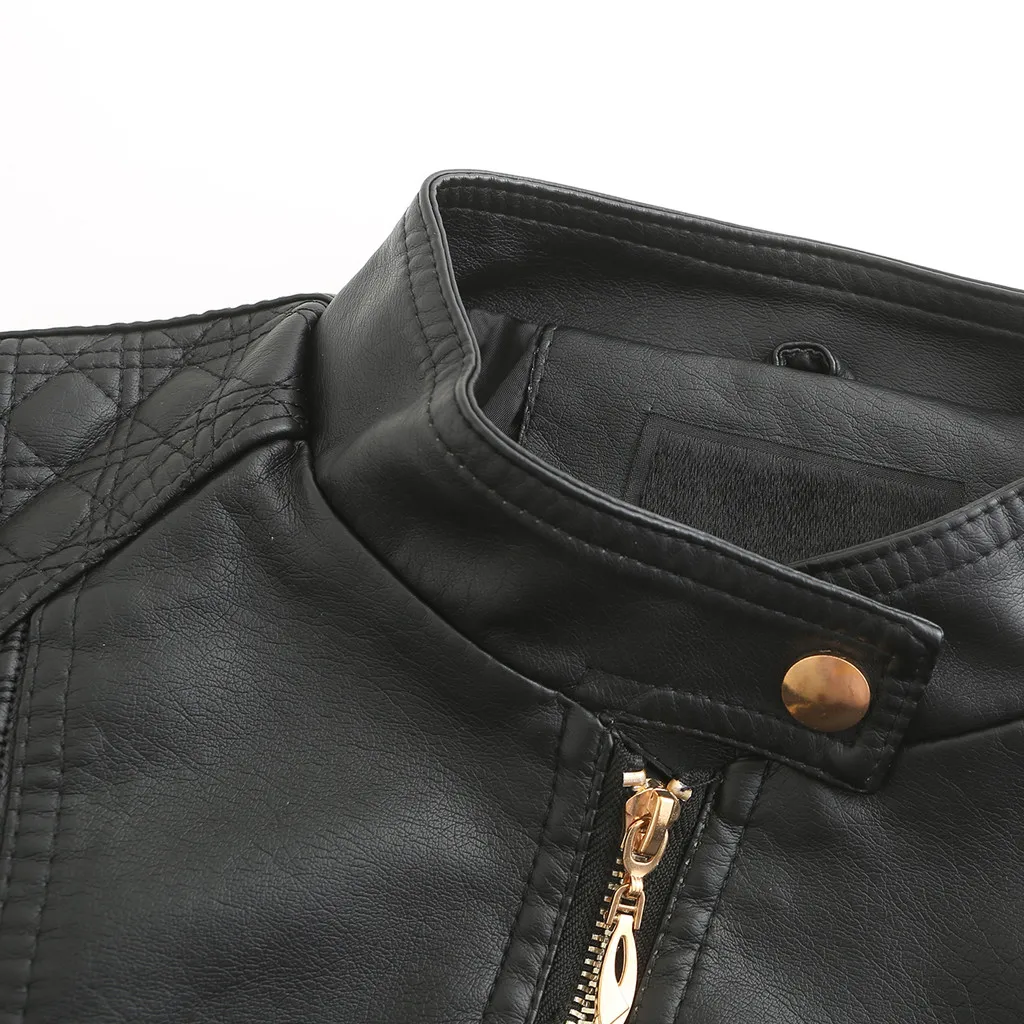 Кожаная куртка со стоячим воротником в байкерском и стиле женская верхняя одежда