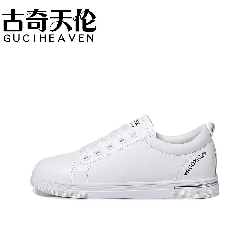

Ladies round-toe platform low-top shoes, lace-up solid color casual white shoes