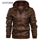 Однотонная мужская куртка из искусственной кожи, зимнее мотоциклетное пальто со съемным капюшоном, мужские осенние теплые кожаные куртки, Мужская Роскошная модная куртка