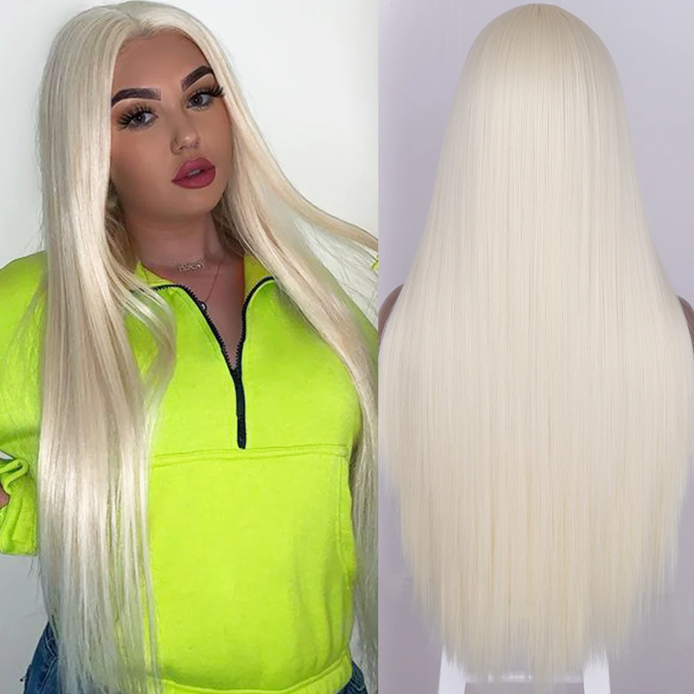 

AZQUEEN Synthetic Long Straight Blonde Wigs for Women Natural Middle Part Wig for Girl Heat Resistant Fiber Natural Looking Wig