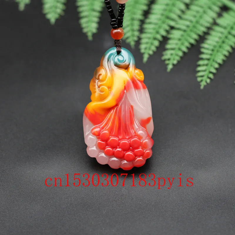 

Natural Color Jade Magnolia Flower Pendant Necklace Chinese Hand-Carved Charm Jewelry Accessories Fashion Amulet Men Women Gifts