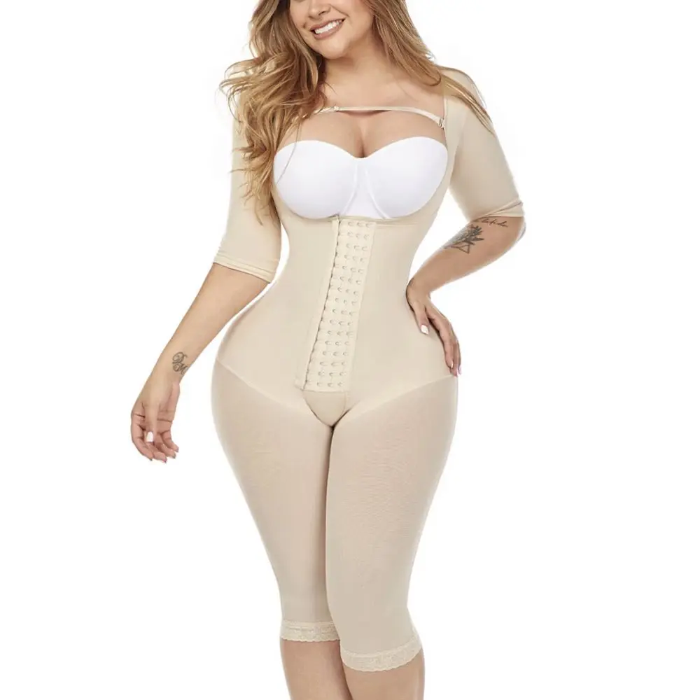 

Fajas Shapewear Knee Length Shaping Bodysuit Sleeves High-Back Recovery Compression Garment With Straps For Women