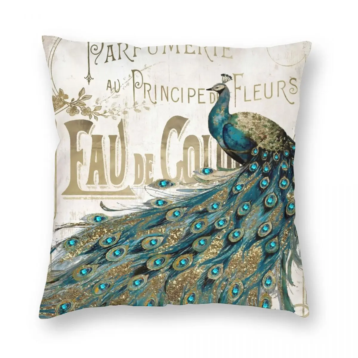 Чехол с изображением павлиньих украшений квадратной подушки из полиэстера и