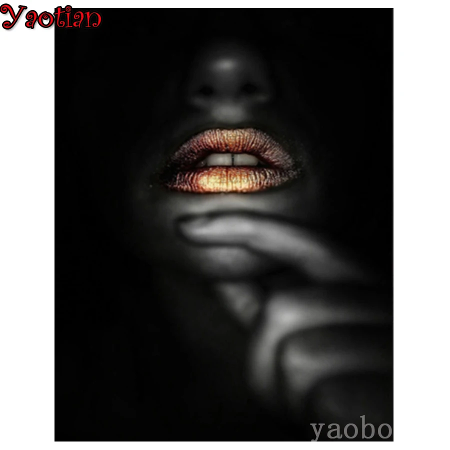 

5D алмазная живопись «сделай сам», Африканская женщина, сексуальные губы, Черное золото, искусство, набор для алмазной мозаики, полный квадратный Набор для вышивки крестиком