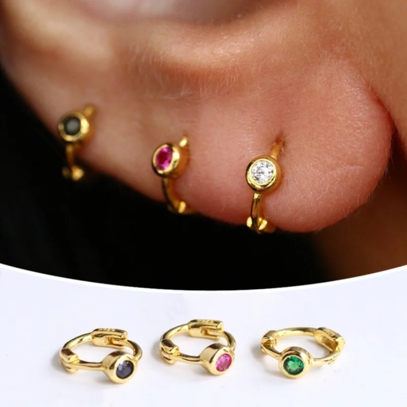 

1PC Of Dainty Lot Colorful Cartilage Hoops Earrings For Women 2022 New Boho Fashion Zircon Ear Bone Earrings