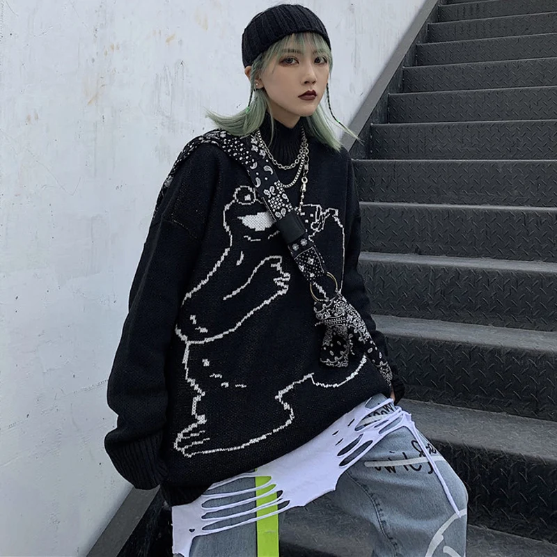 Свитер женский с мультяшной вышивкой винтажный свободный Трикотажный Хлопковый