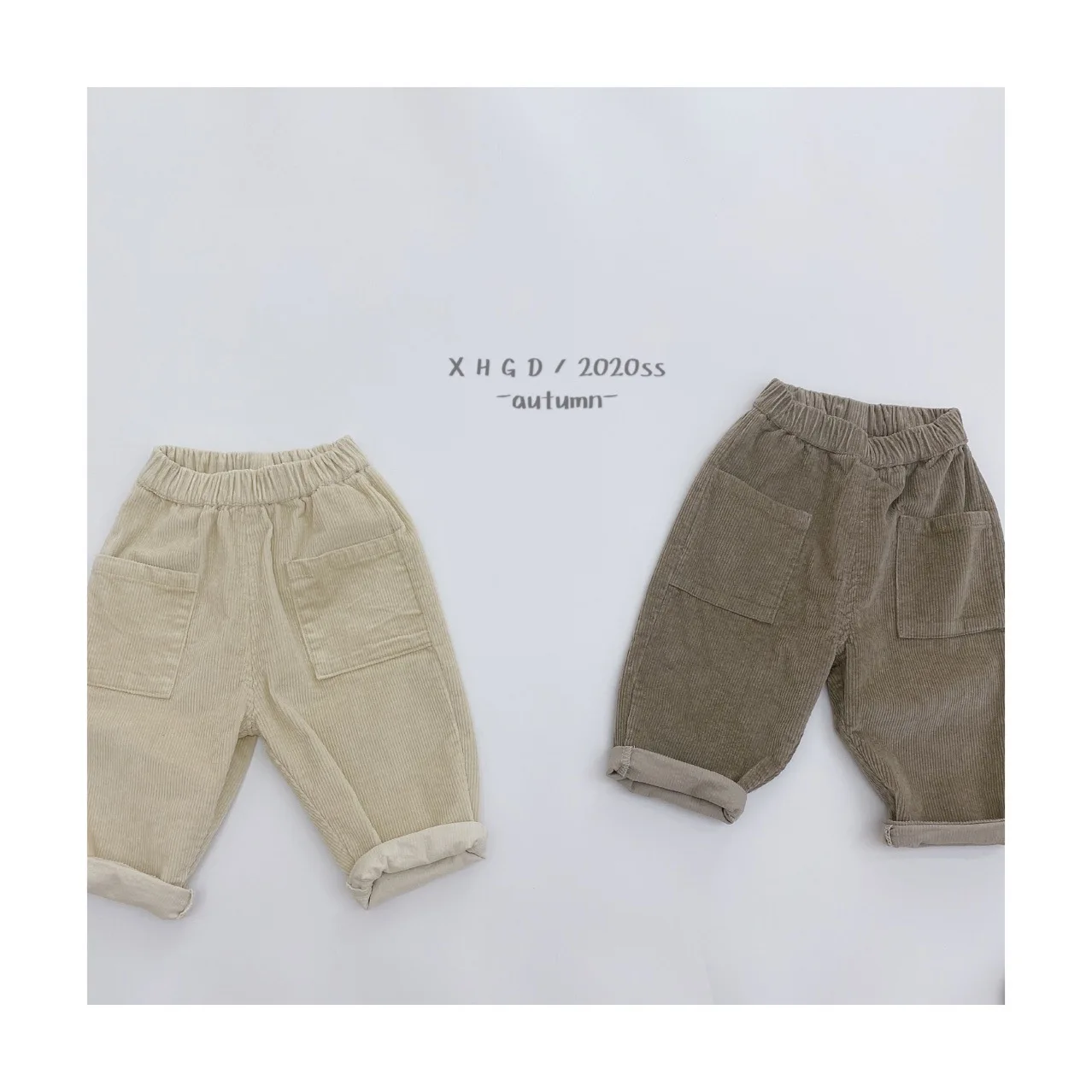 

Лидер продаж, новые осенние детские штаны повседневные однотонные вельветовые штаны с большими карманами для маленьких мальчиков, От 2 до 5 ...