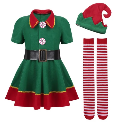 Рождественские костюмы для косплея и Хэллоуина для детей, платье Elby для мальчиков и девочек с шляпой, обувью, подарок на Новый год, карнавал, вечевечерние, Санта-Клаус