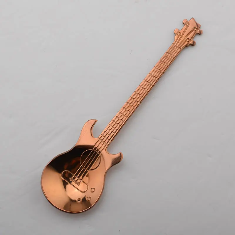 Rose Gold Ложка из нержавеющей стали OBR, форма для кофе, гитары, музыкальная тема, ложка для перемешивания чая, маленькая ложка для мороженого и десертов, креативные столовые приборы - Цвет: Rose Gold