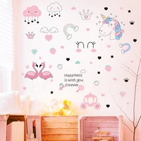 cartoon unicorn flamingos wall stickers vinyl diy animal wall decals for kids room baby bedroom children nursery home decoration