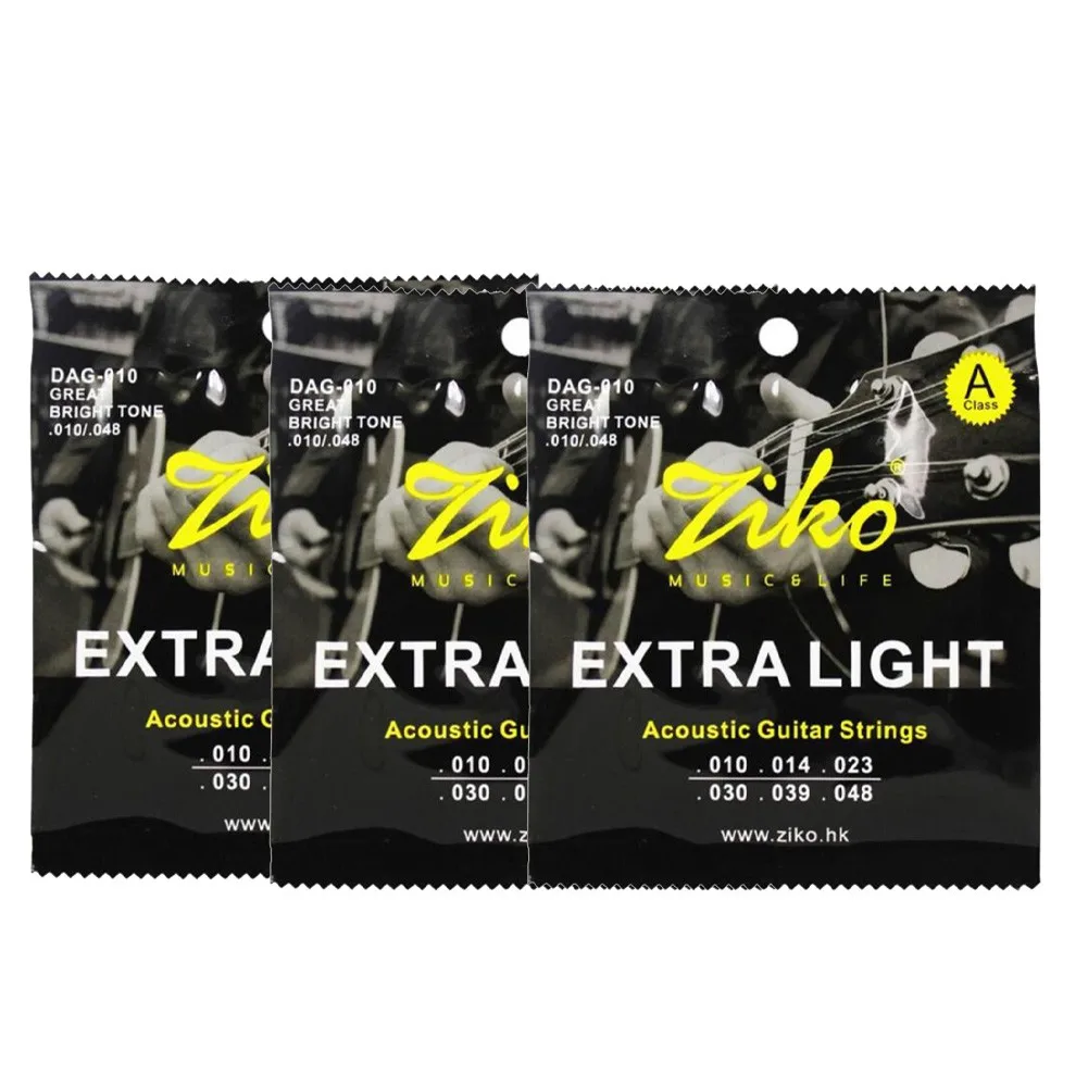 

3X Acoustic Guitar String Set 010-048 Extra Light Copper Plated 6 Strings DAG-010 Round Wound Great Bright Tone Musical Part