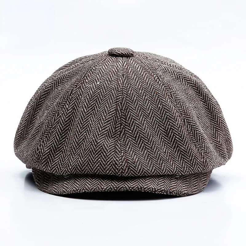 

European and American Beret Autumn and Winter New British Retro Hat Men's Literary Fashion Octagonal Hat Herringbone Twill