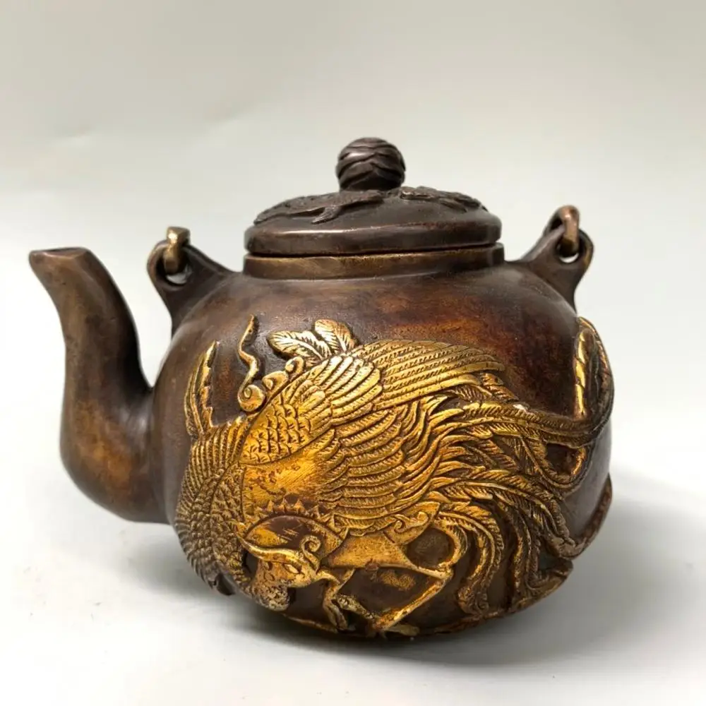 

Свадебное украшение, китайская коллекция богатства и благоприятности, позолоченный горшок из красной меди с Фениксом, чайник, кувшин kettle