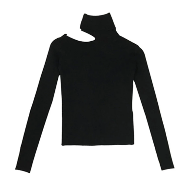 

Turtleneck Knitted Women Sweater And Pullovers Off Shoulder Long-Sleeved Elastic Lady Elegant Pulls Outwear Tops
