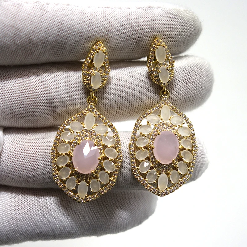 

Luxury Multicolor Water droplets Earrings Trendy Cubic Zircon Indian gold earrings for women Wedding Engagement Party JEWELRY