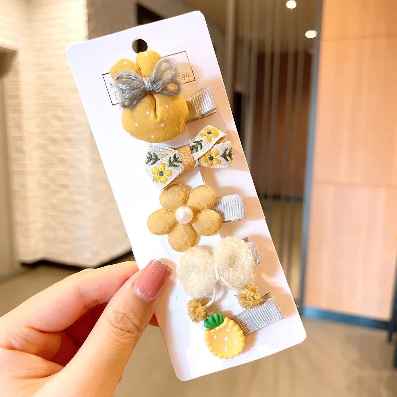 

5PCS/Set New Girls Cute Cartoon Chiffon Bow Hairpins Kids Sweet Decorate Hair Clips Barrettes Headband Fashion Hair Accessories