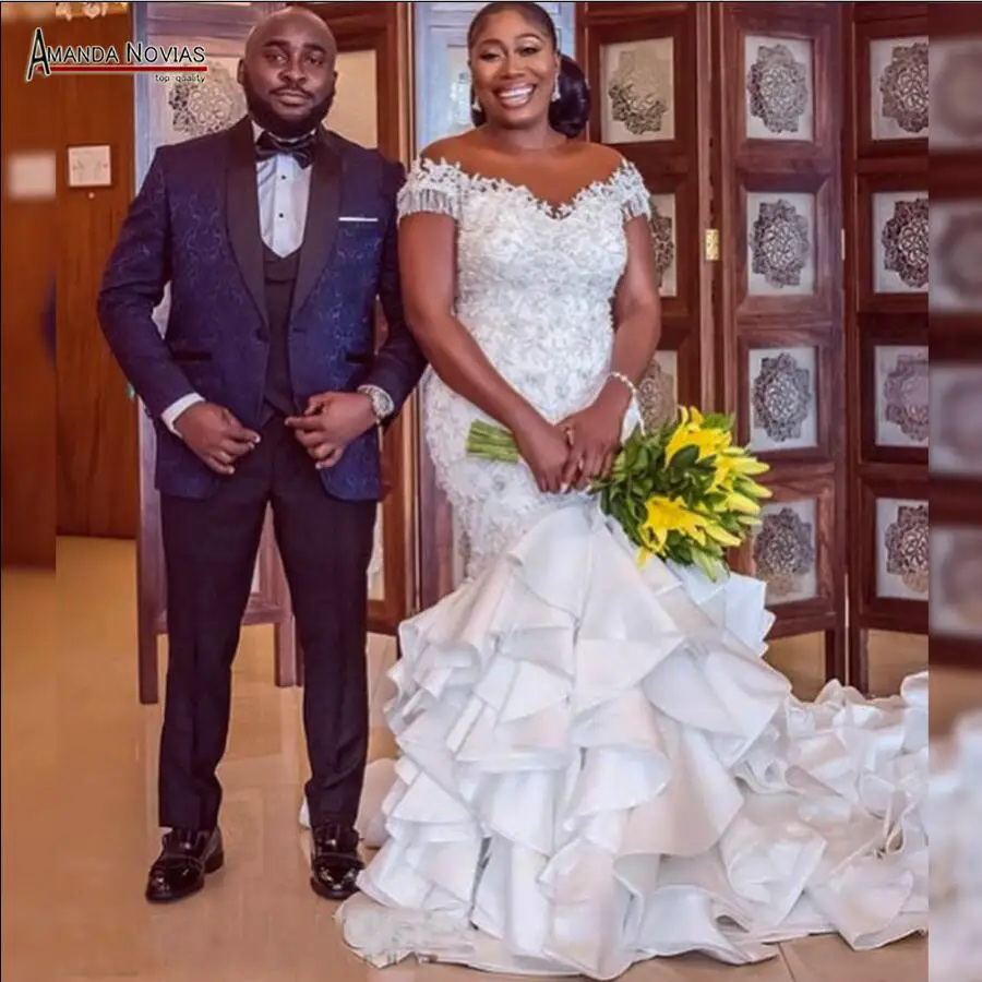 Бисероплетение ремни Русалка свадебное платье оборками юбка Африка свадьбы |