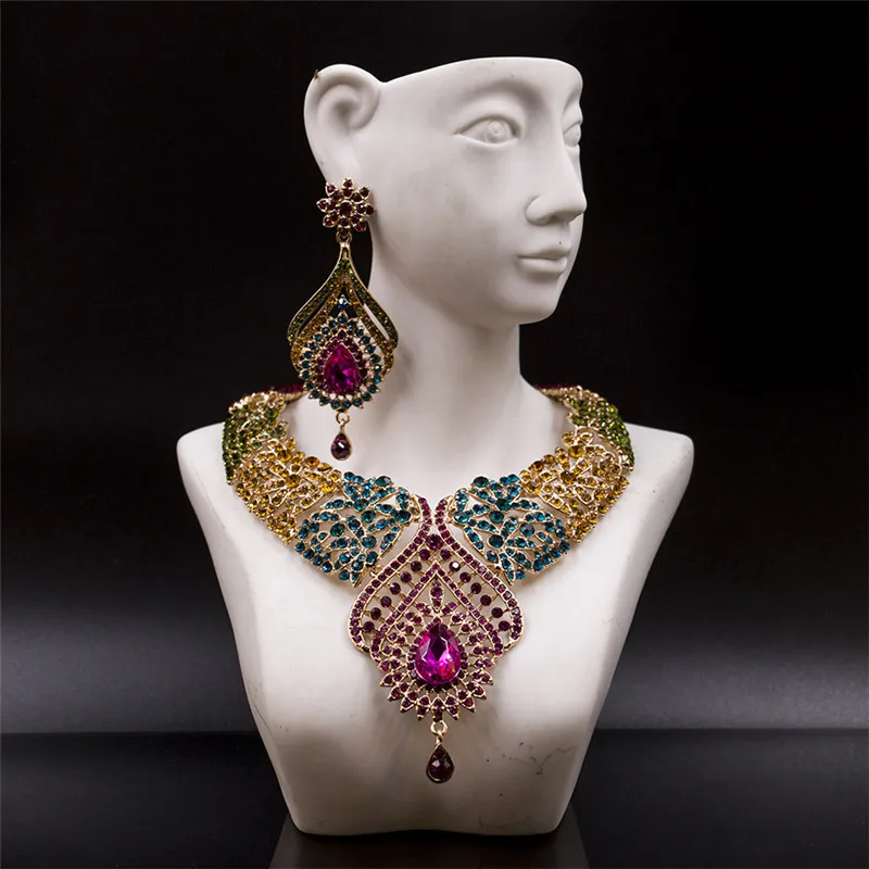 

Luxury Crystal Bridal Gold Color Jewelry Sets Necklace Earrings Sets for Women Rhinestone Wedding Party Jewellery Set Accessorey