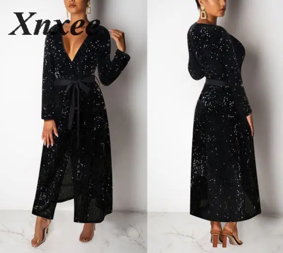 Женское платье с длинными рукавами Xnxee золотистое блестящее Сетчатое женская