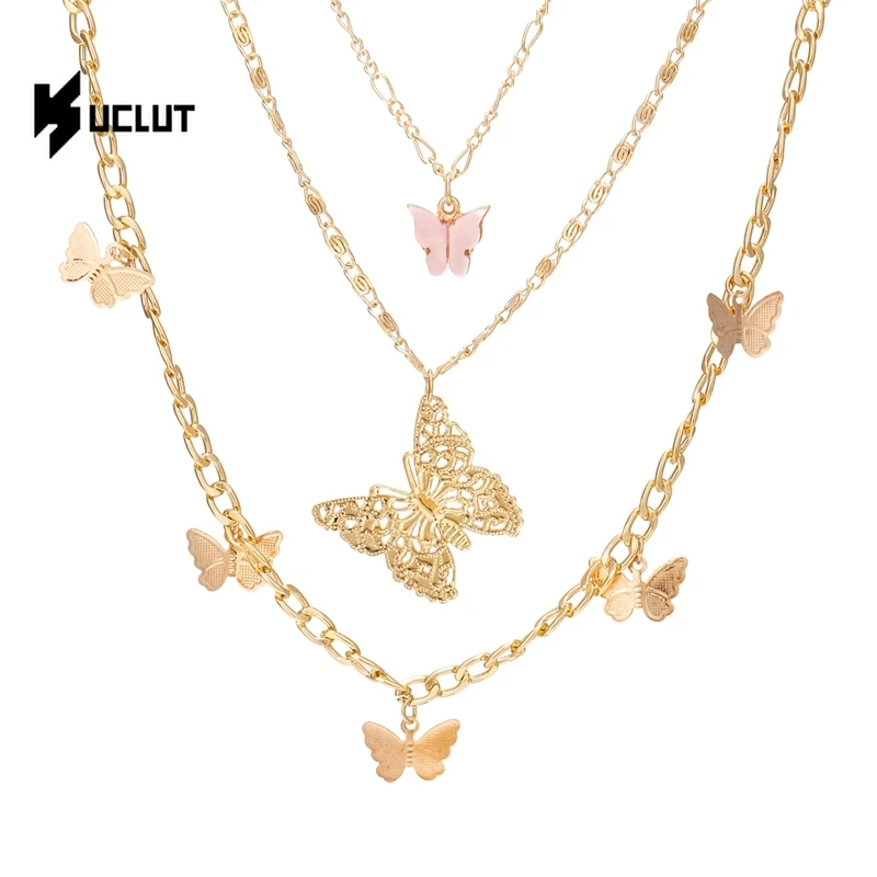 

Gold Color Butterfly Pendant Necklace Female Charm Clavicle Chain Fashion Design Jewelry Party Gift