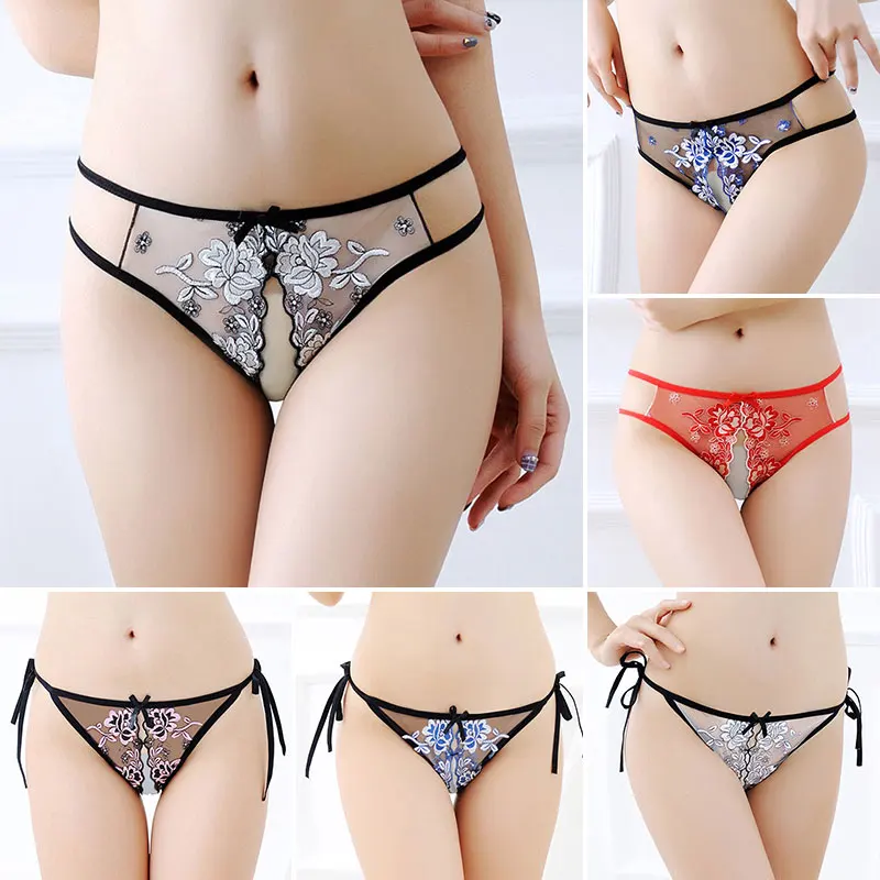 

Women's Sexy Panties Erotic Lingerie Crotchless G-String Porn Flower Transparent Lace Open File Thong Underwear Underpant Briefs