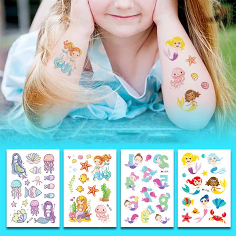 4PCS Birthday Decor Temporary Tattoo Sticker Happy Favors Kids Party Decorations Mermaid Pattern | Дом и сад