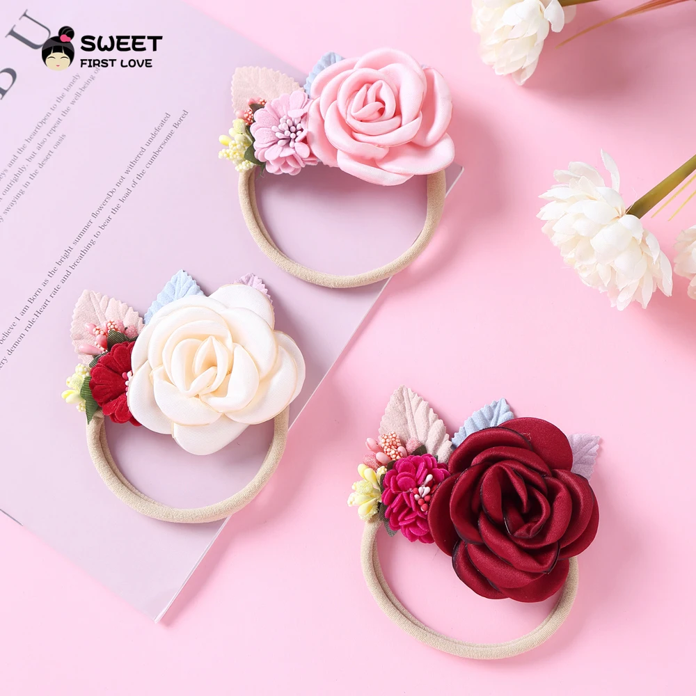 

Baby Flower Headbands For Girls Handmade Bundle Nylon Elastic Hairbands Baby Hairband Headwear Newborn Korean Hair Accessories