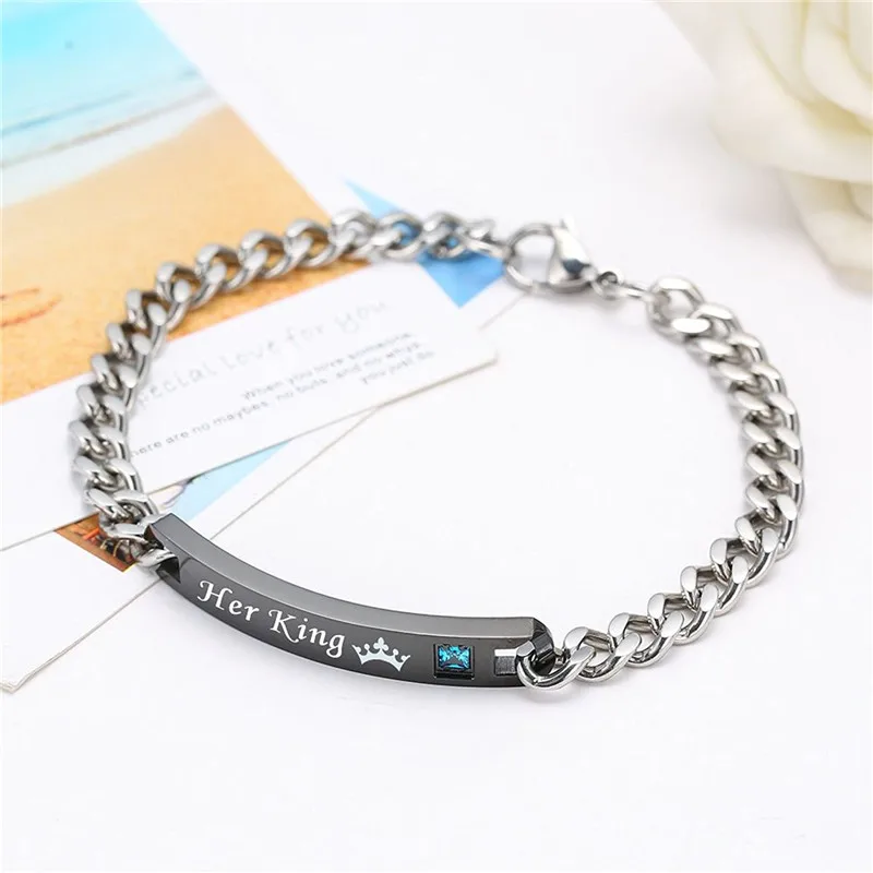 Большая распродажа новая мода пара браслетов из нержавеющей стали ее король его