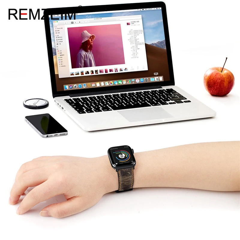 Ремешок REMZEIM из натуральной кожи для Apple Watch 5 4 Band Series 3/2/1 спортивный браслет 42 мм 38