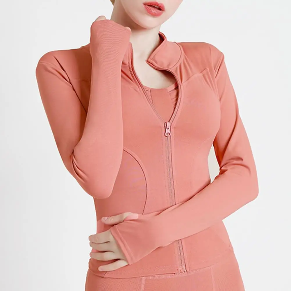 

Quick Dry Sports Jacket Women Coat Long Sleeve Stand Collar Zipper Running Slim Coat Tops Short Jacket Summer Plus Size