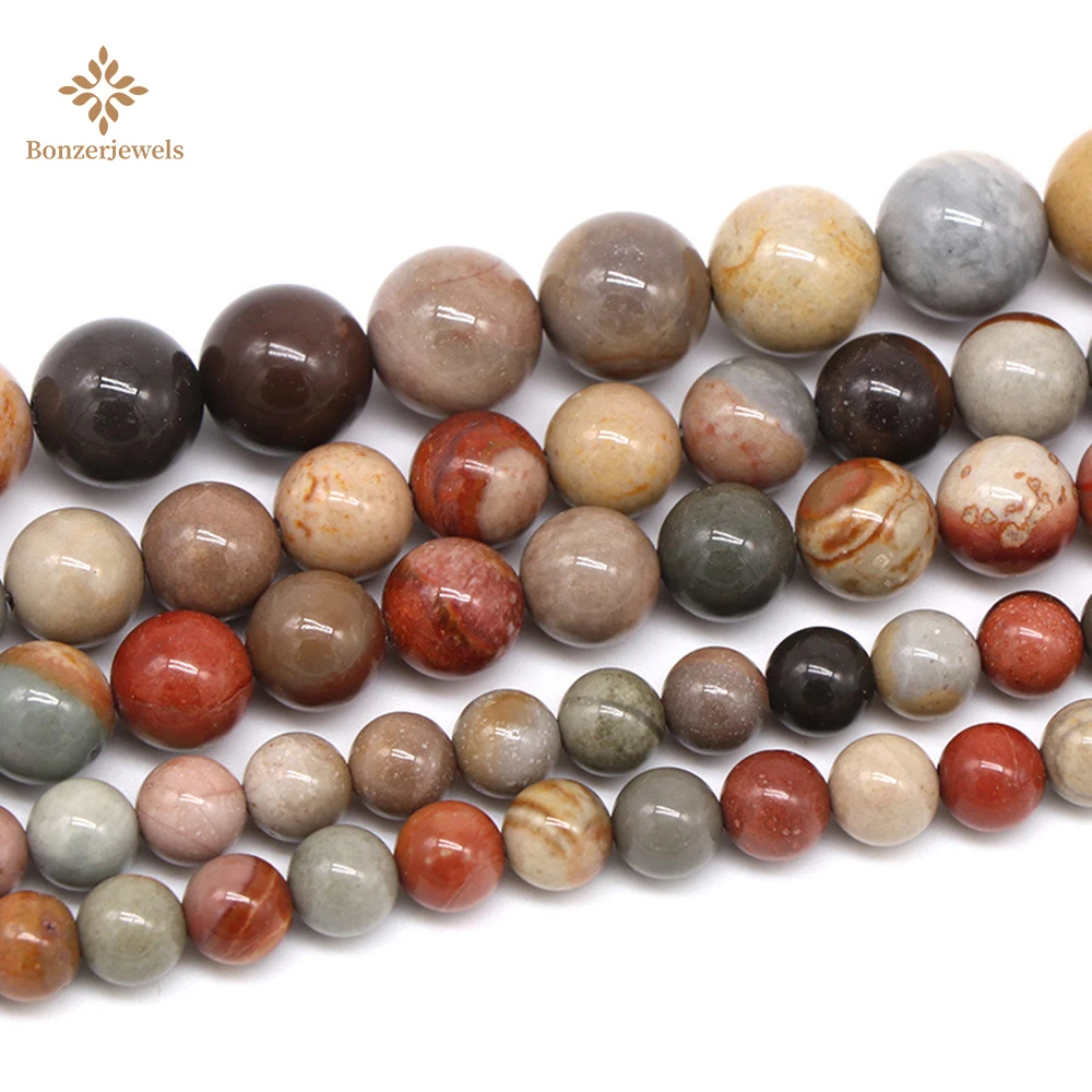 

Wholesale Natural American Picture Jaspers Stone Round Loose Spacer Beads For Jewelry Making 15" Strand 4 6 8 10 12MM Pick Size