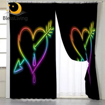 BlessLiving I Love You Blackout Curtains Hearts Bedroom Curtain Psychedelic Neon Luxury Curtain For Living Room 1pc rideaux 1