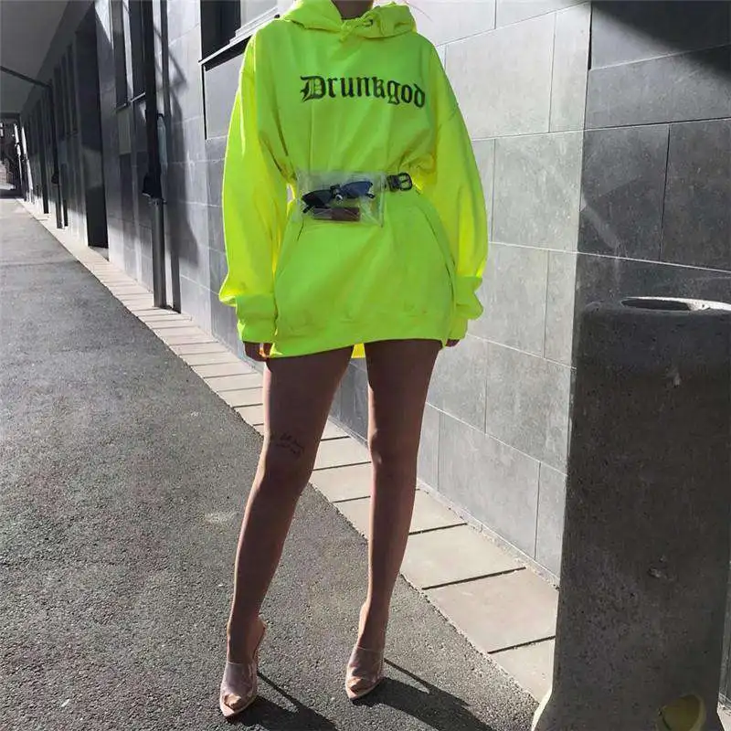 hooded letters printed long sweatshirt