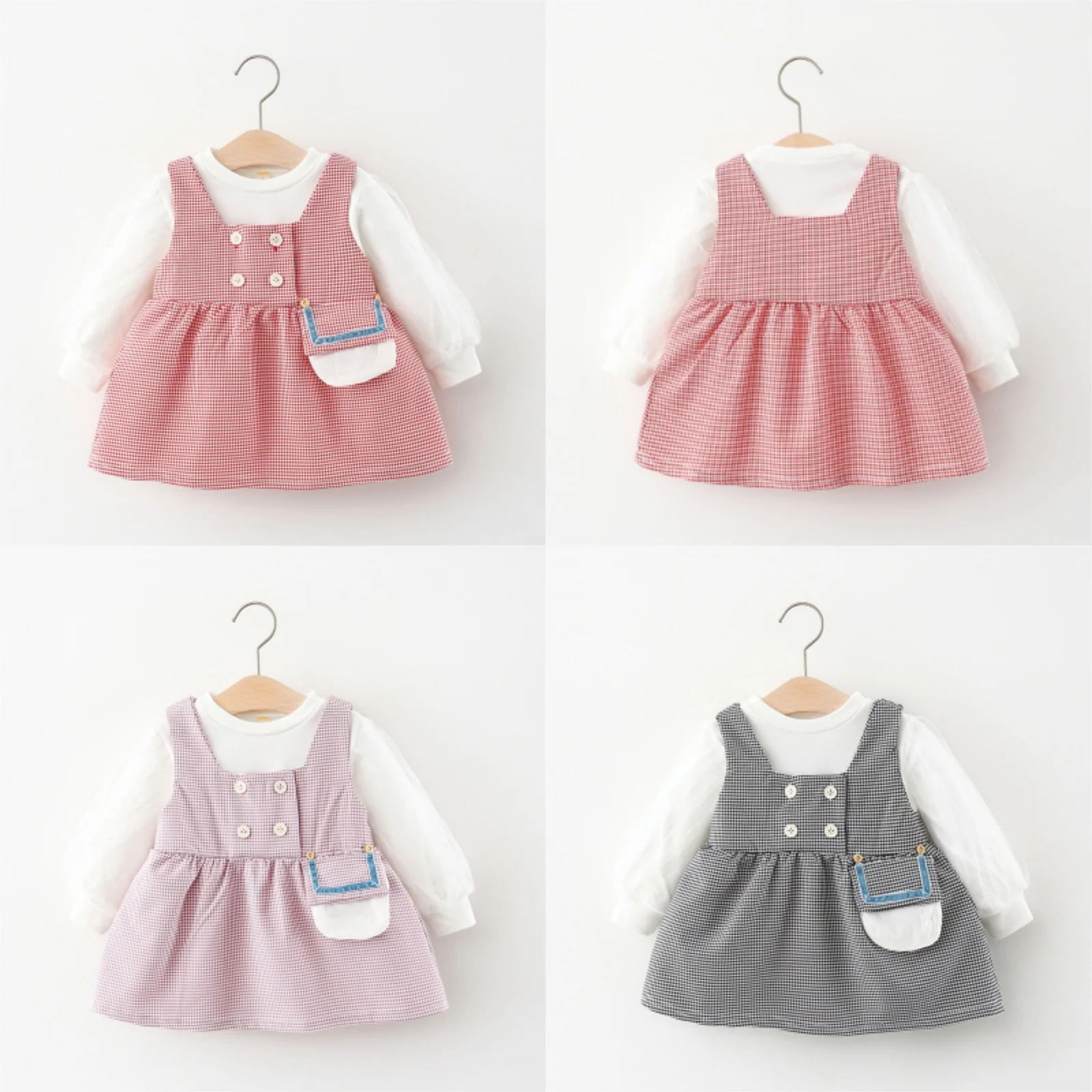 

Keelorn Baby Girls Casual Dress Autumn Long Sleeve T-shirt + Plaid Overalls 2pcs Outfits for Toddler Girls Princess Vestidos